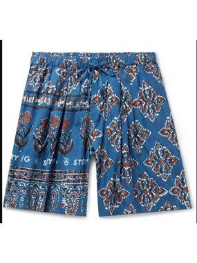 STORY MFG Men's Bridge Printed Organic Cotton-Voile Drawstring Shorts Size S